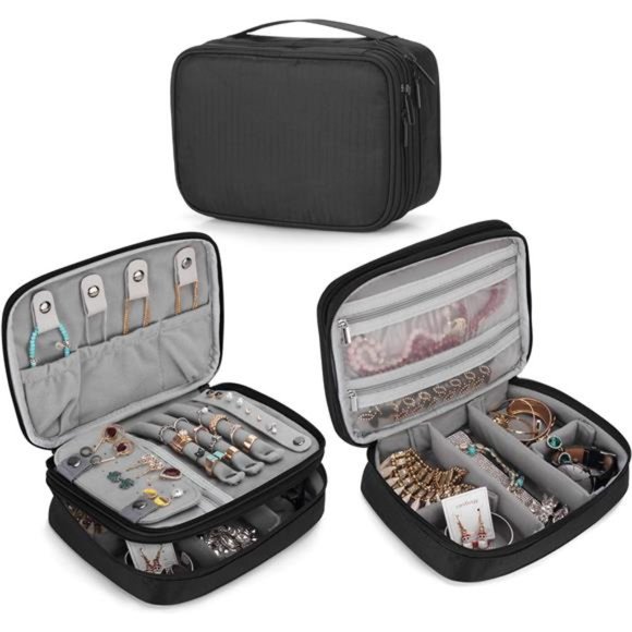 Travel Jewelry Organizer Case, Storage Bag Holder for Jewelery, Black - Picture 1 of 7